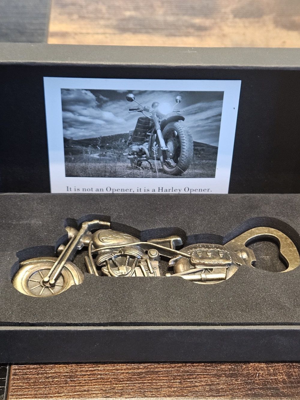 Harley Motorcycle Shaped Bottle Opener - Antique Brass Finish